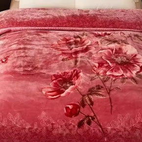 بطانية لون احمر قاني ازهار